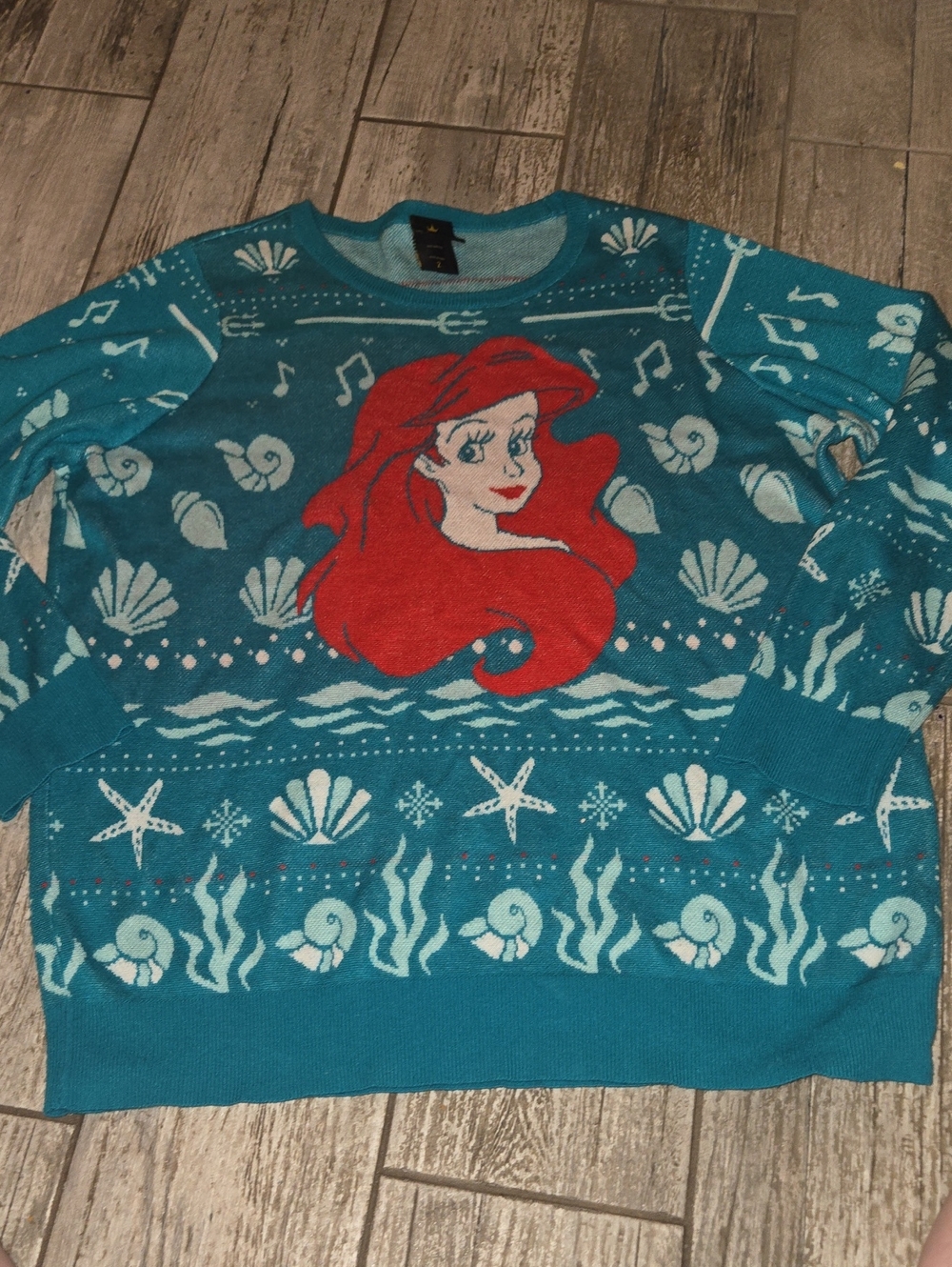 Disney X Torrid Teal Knit Sweater with Red Ariel Graphic